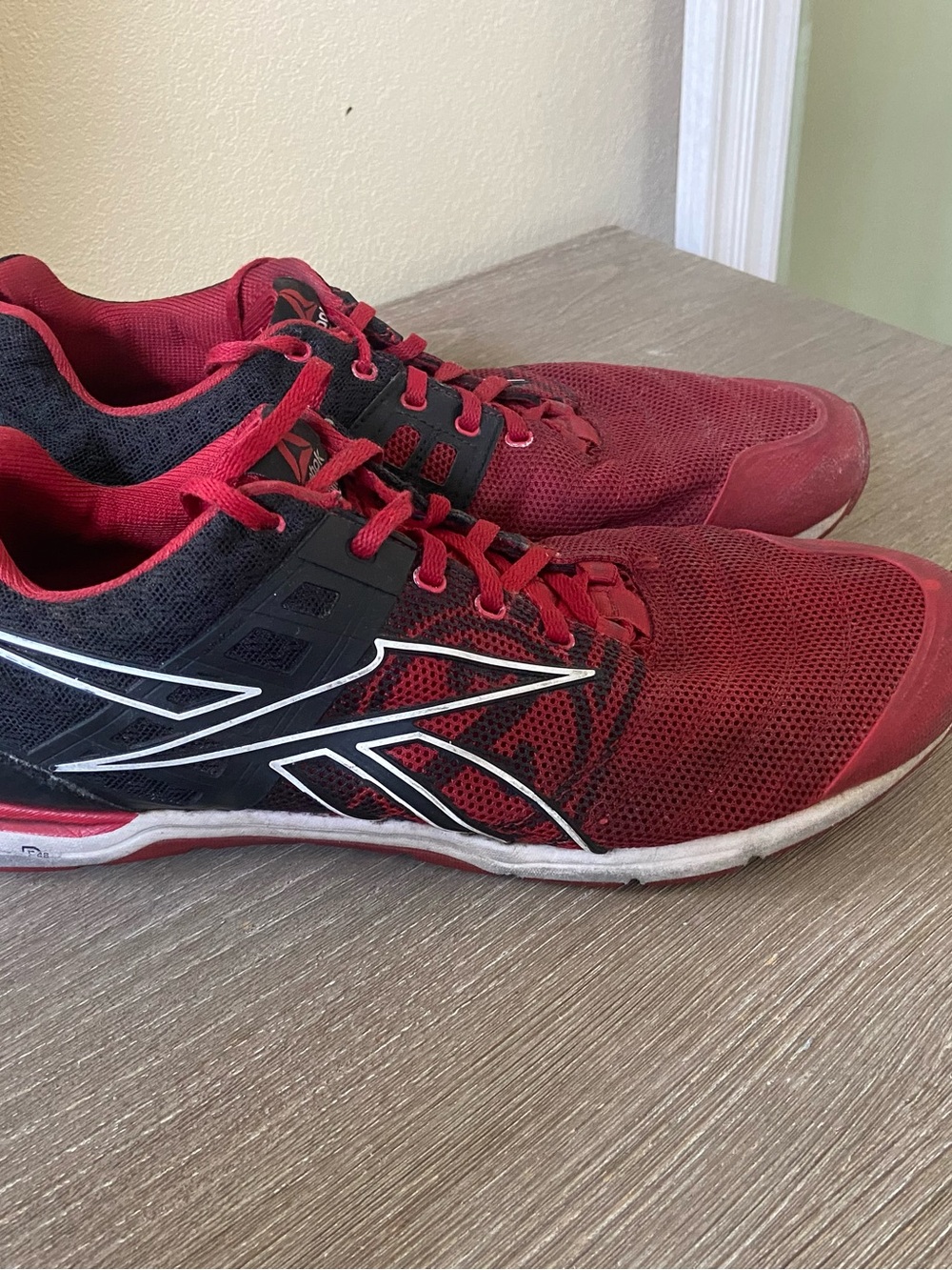 Reebok Men’s Red and Black Athletic Running Shoes with White Accent